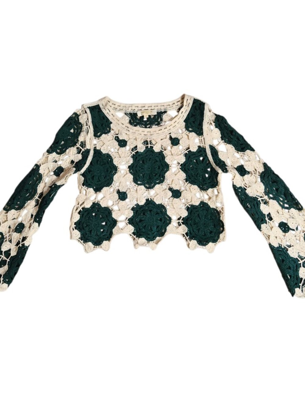 Rebellion Again Women's M Crochet Top Floral Cropped Open Knit Cream Boho Hippie - Picture 3 of 9